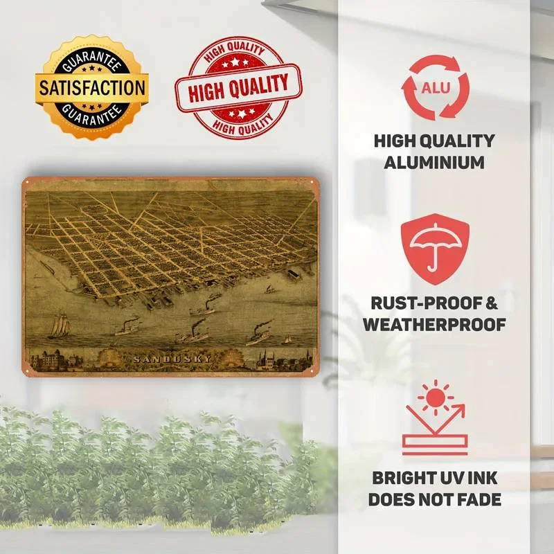 Sandusky карта Огайо 1870 металлический постер декор для ванной комнаты ретро знак