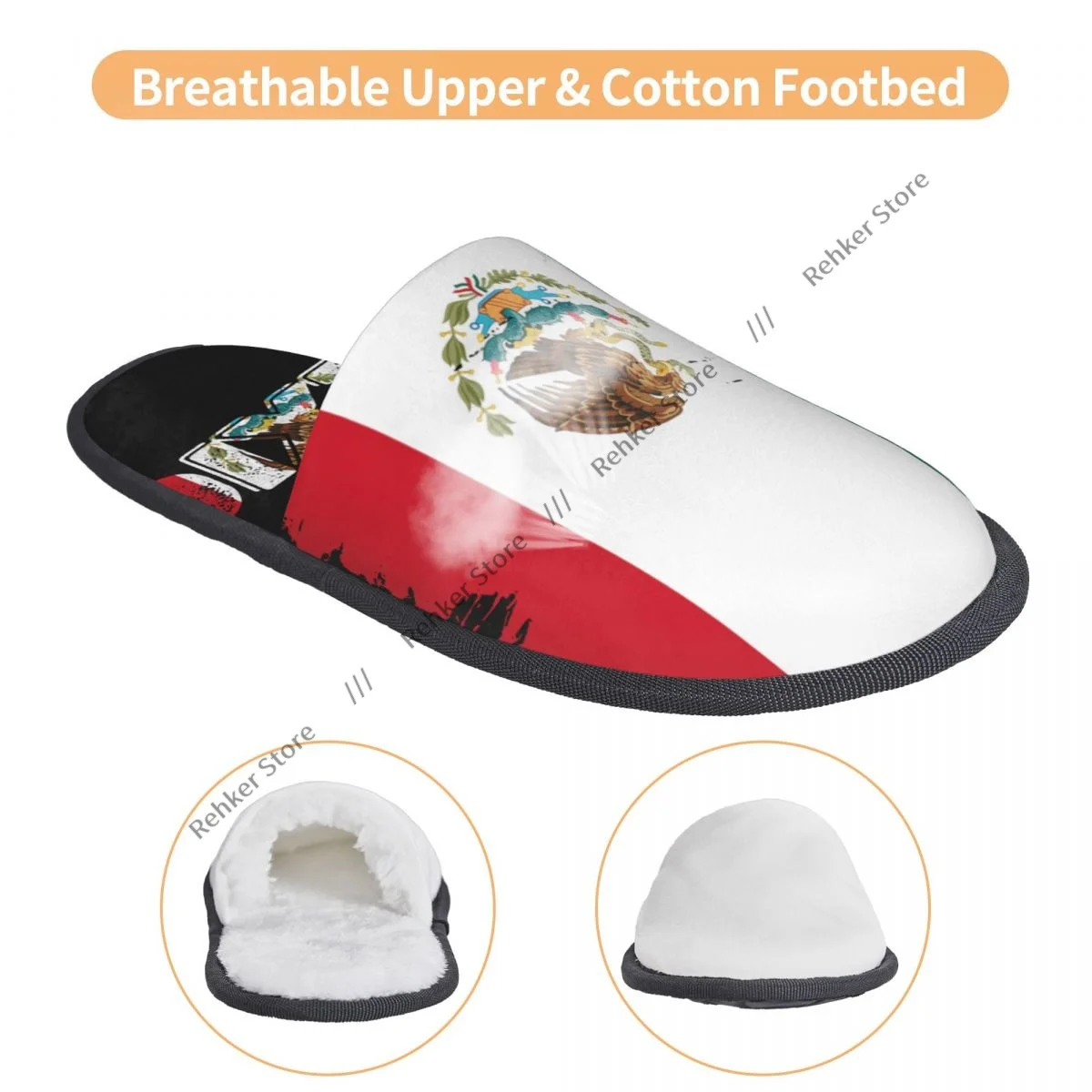 Мягкие тапочки винтажные мексиканские Michoacan с мексиканским флагом Нескользящие