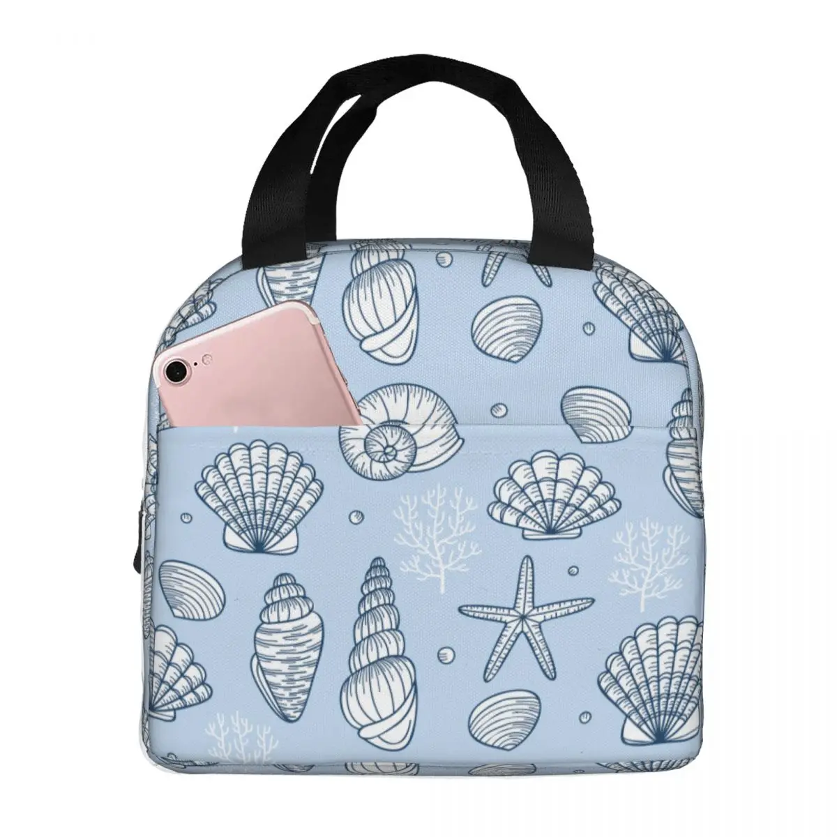 

Thermal Lunch Box Bag for Kids Coral Nautical Theme Food Storage Container Travel Picnic Bento Bag