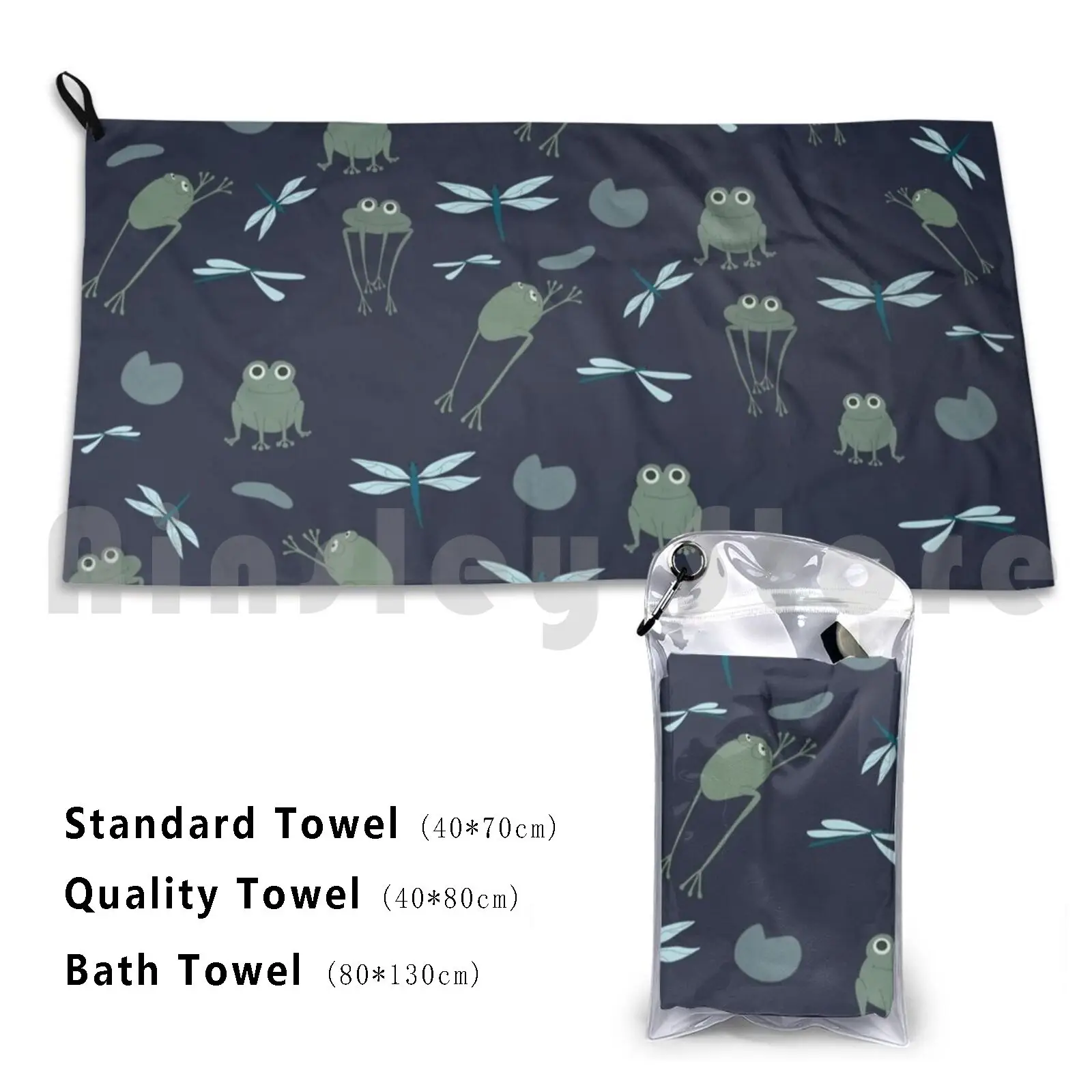 Bath Towel Frog Frogs Frog Pattern Pattern Pond Dragonfly Lily Dragonflies Lily Pads
