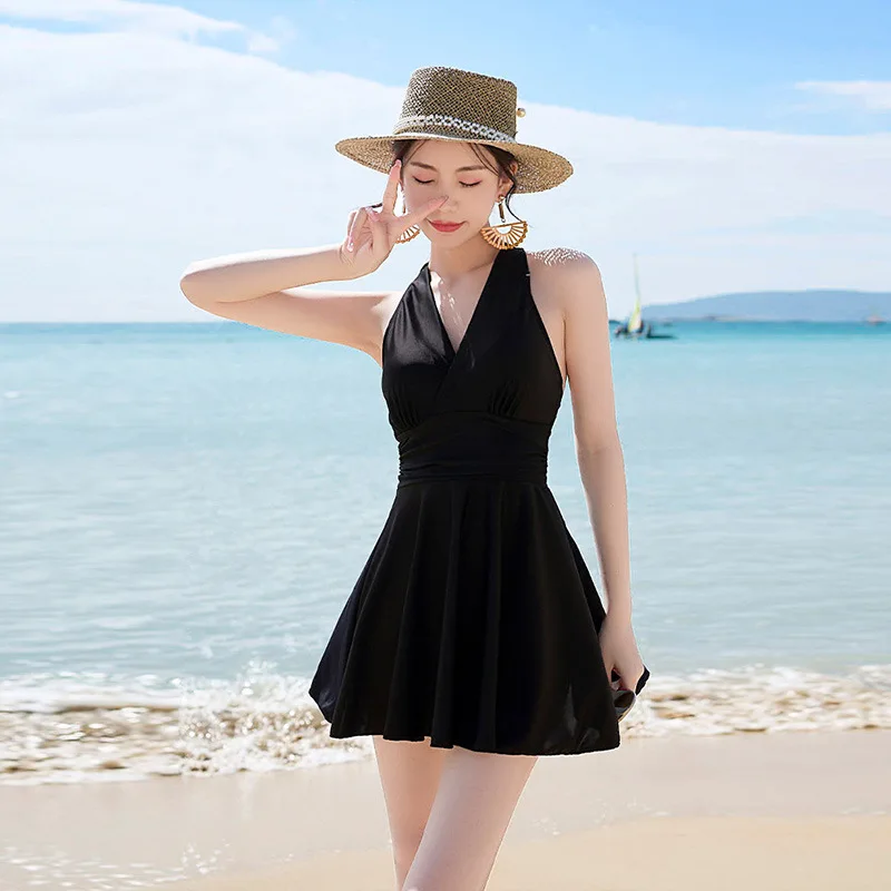 Женский черный летний купальник из 2 предметов, новинка 2022, сексуальный облегающий купальник с накидкой на живот, праздничный костюм большого размера для дам