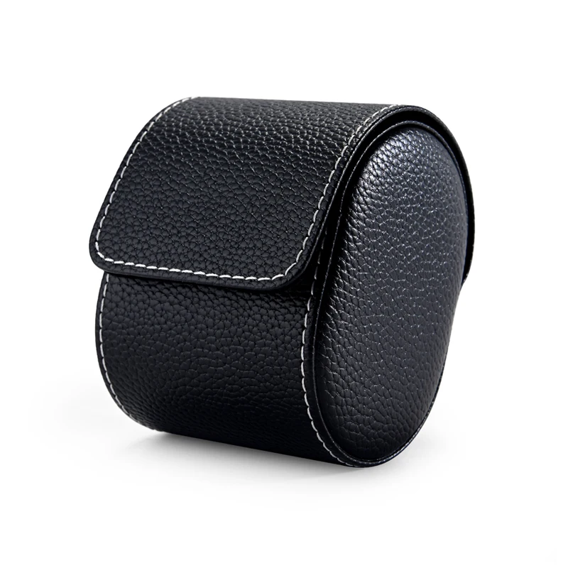 Oirlv New Black PU Leather Watch Storage Box With Velvet Insert Red /Black Portable Watch Bag Travel Watch Organizer With Button