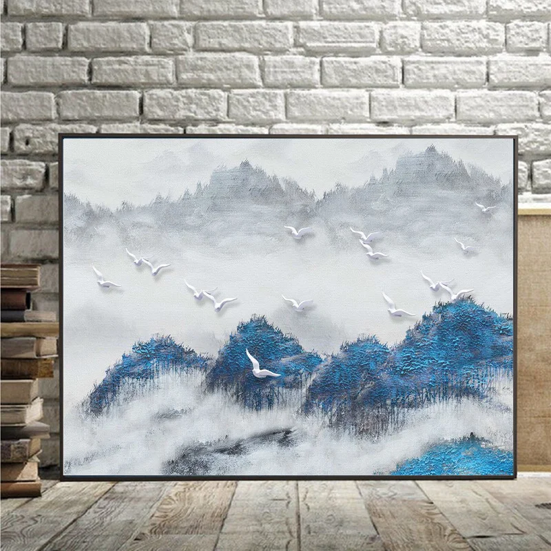 

Алмазная 5D живопись с китайскими чернилами, Набор для творчества «сделай сам» с зелеными горами и птицами, пейзаж, стразы, Хрустальная живоп...