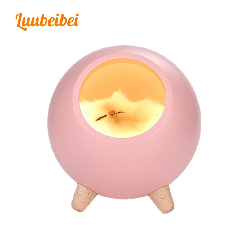 USB Cute Cat House Touch Dimming LED Night Light Kid Baby Bedroom Home Modern Indoor Study Bedside Decoration Creative Gift Lamp