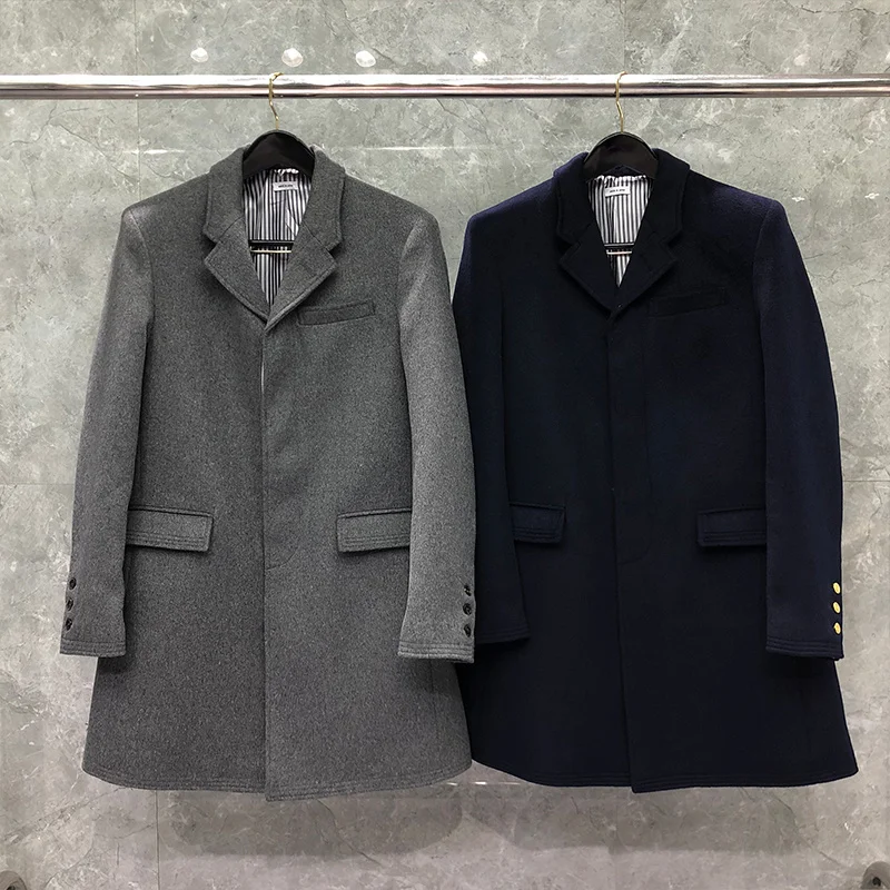 

THOM TB Men's Wool Cashmere Blend Overcoat Slim Fit Warm Soft Dress Coat Back Button Slit Design Fishion Brand Coats