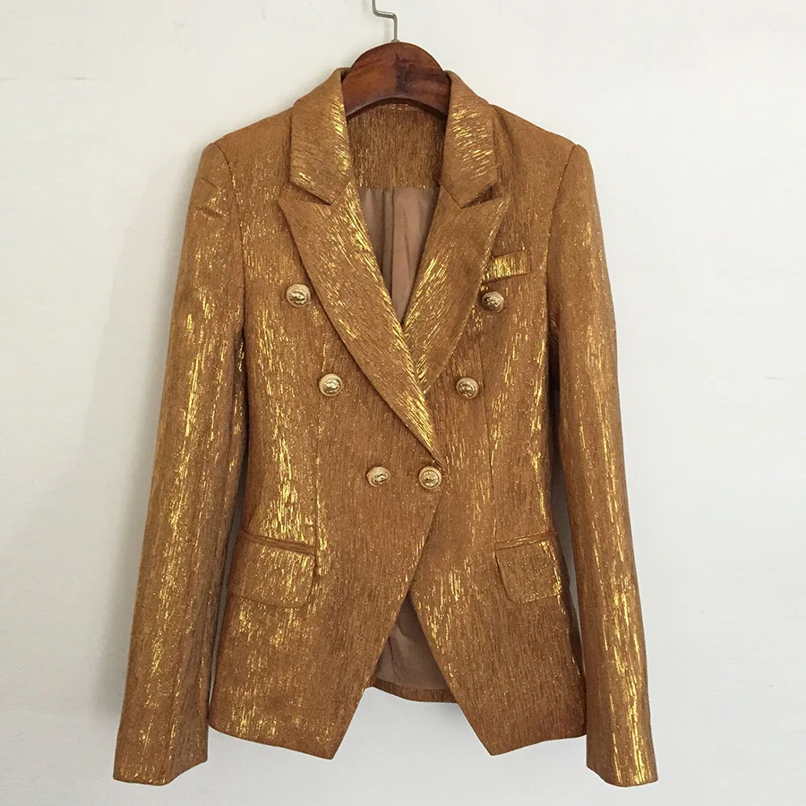High Quality Women's Blazer Metal Lion Button Double Breasted Gold Blazer Business Formal Party Suit Jacket 1 Piece