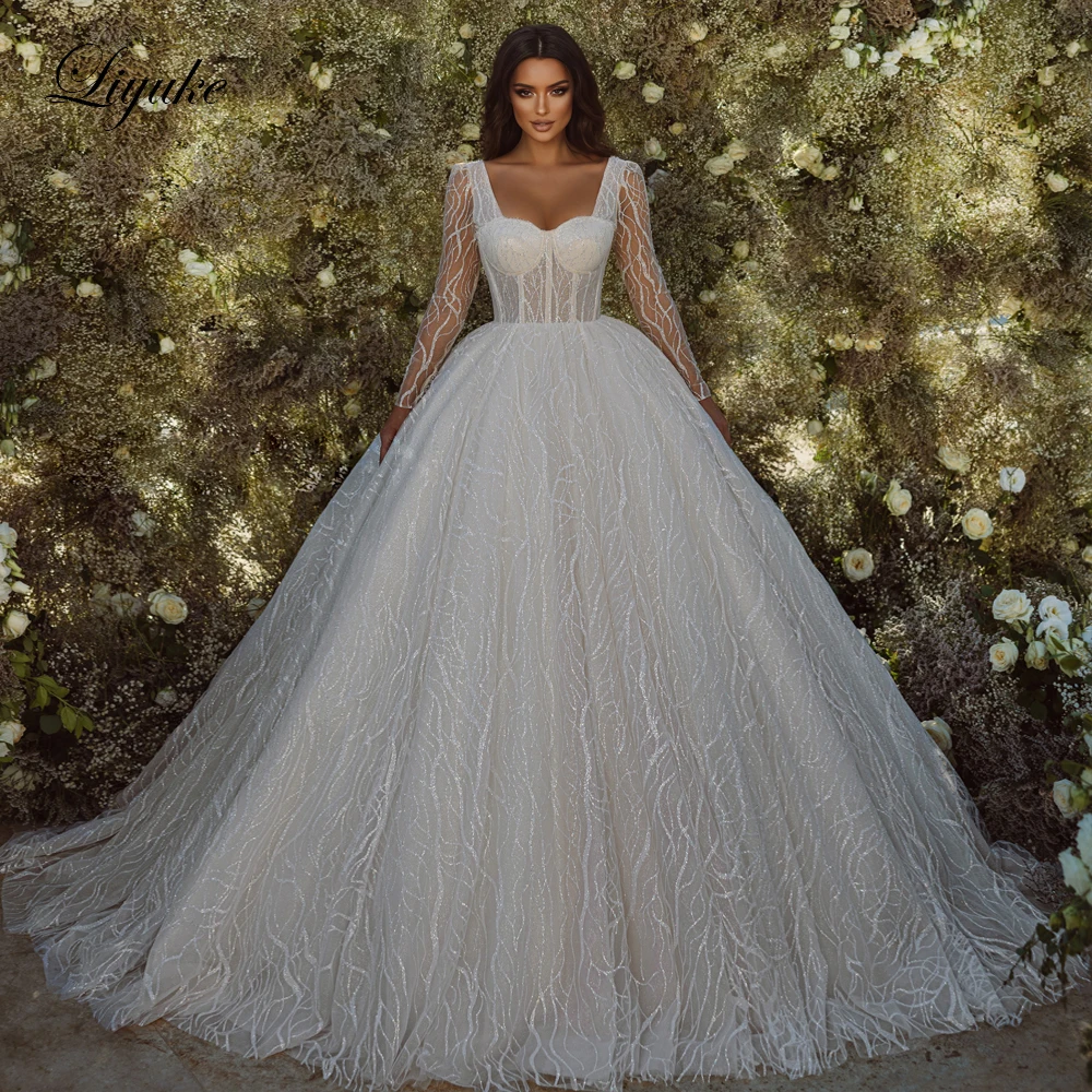 Liyuke Изящное милое бальное платье Свадебное Бисероплетение жемчуга Вышивка