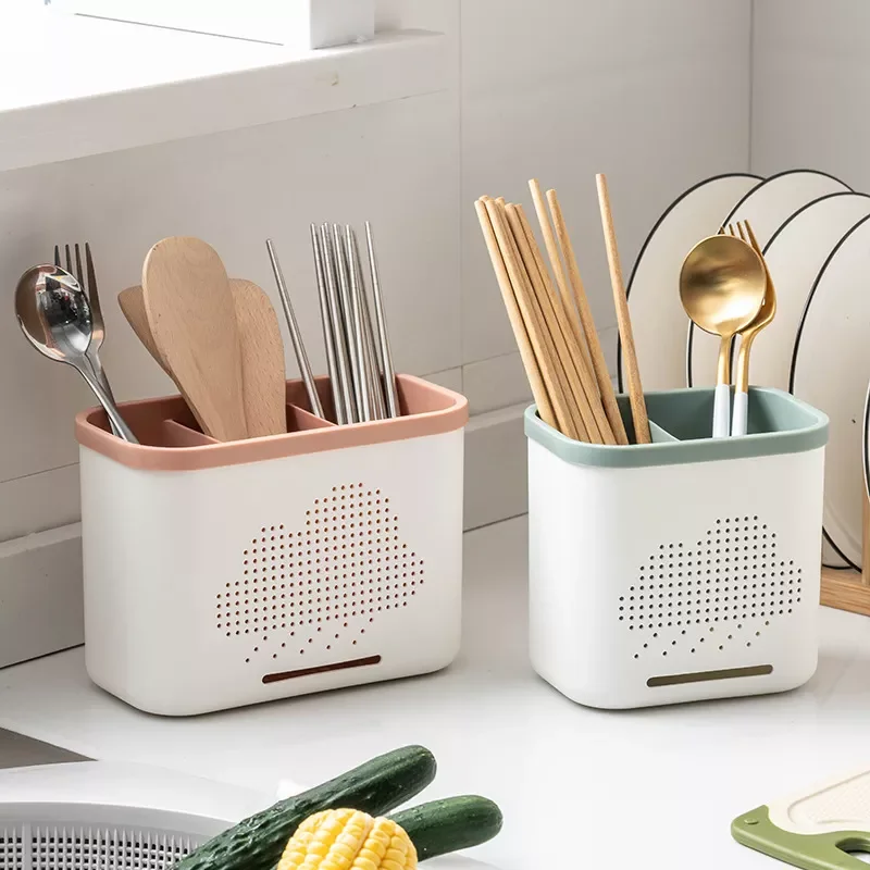 

NEW2023 Kitchen Double Layer Drain Chopsticks Cage Multifunction Cutlery Hollow Drainer Knife Holder Tableware Storage Rack Orga