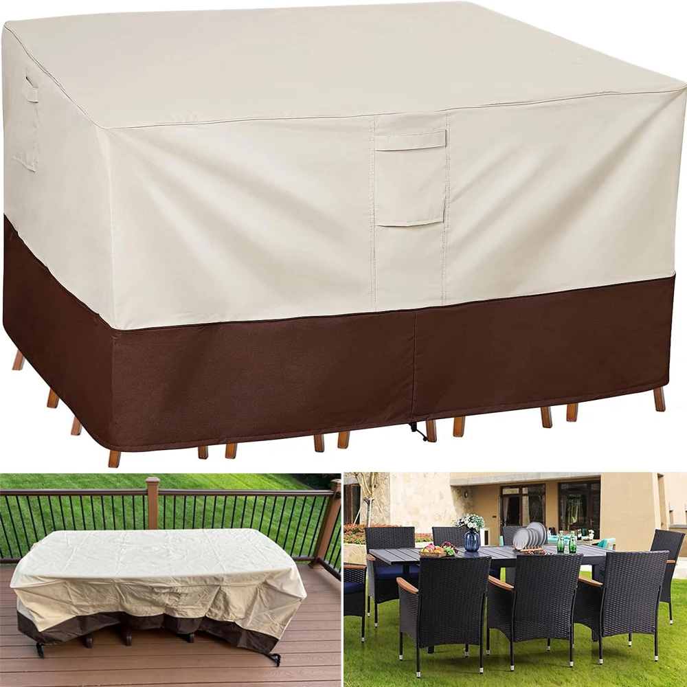 Фото Patio Furniture Covers,Outdoor Furniture Cover Waterproof,420D Rectangular Patio Heavy Duty Table Cover Outdoor Dining Table №1