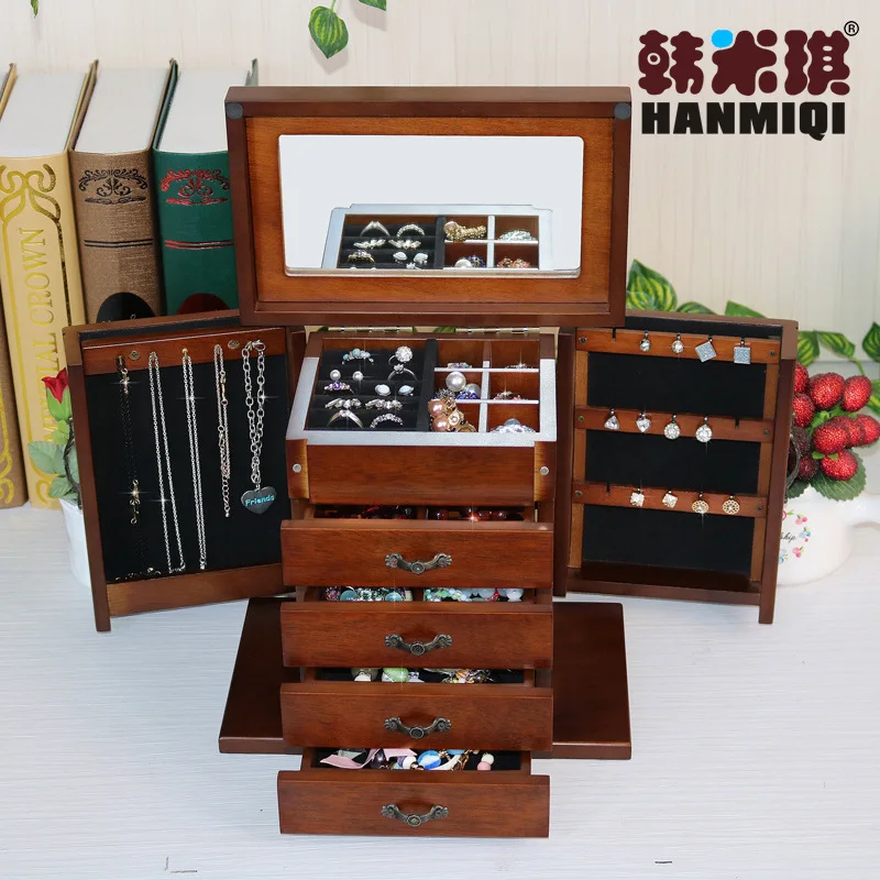 Han Mike Chinese Retro Solid Wood Jewelry Storage Box Ornament Necklace Bracelet Collection Box Valentine Gift