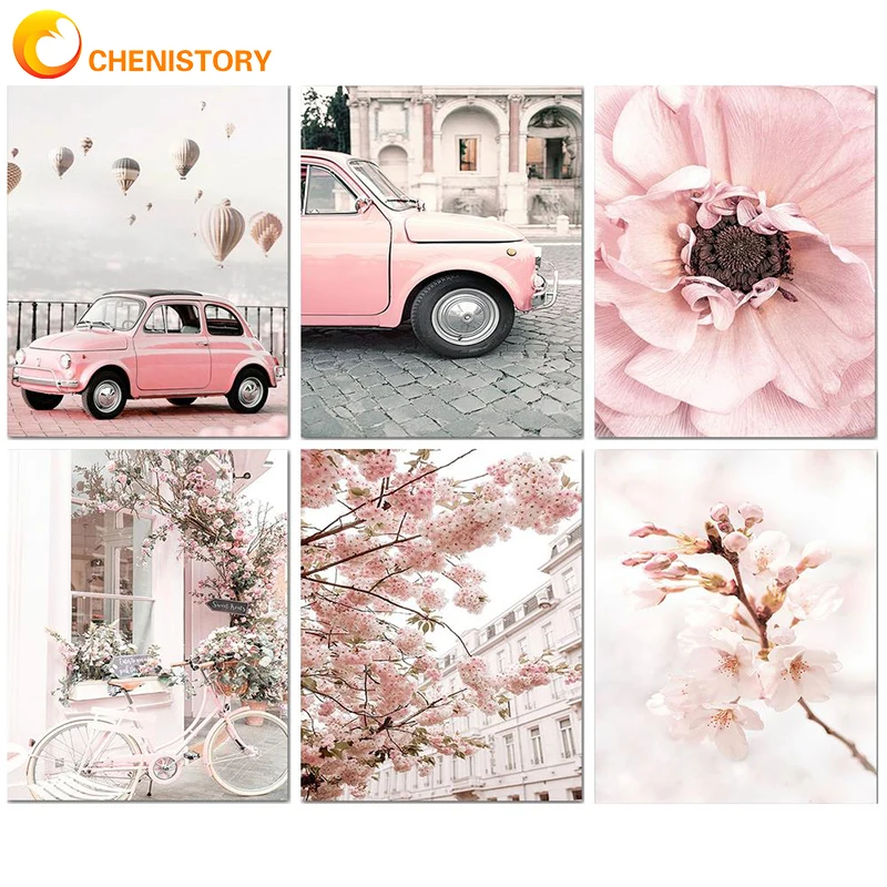 

CHENISTORY Oil Painting By Numbers 60x75cm Frame Landscape DIY Paint By Numbers Pink Digital Painting For Home Decor Wall Art