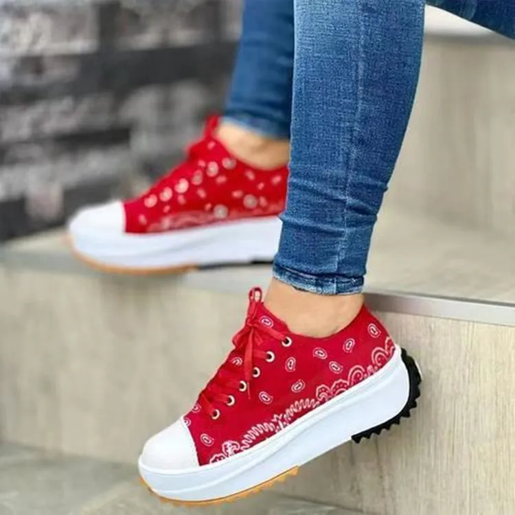 

2022 Summer New Women Sneakers Platform Shoes Printed White Canvas Shoes Light and Comfortable Running Shoes Size 43 Shoes