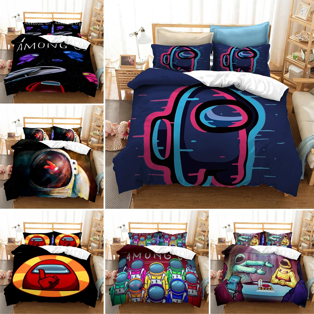

Switch Game Among Us Bedding Set 2/3pcs Full Queen King Size Microfiber Quilt/Comforter Cover For Boy Kids Cartoon Bedroom Decor