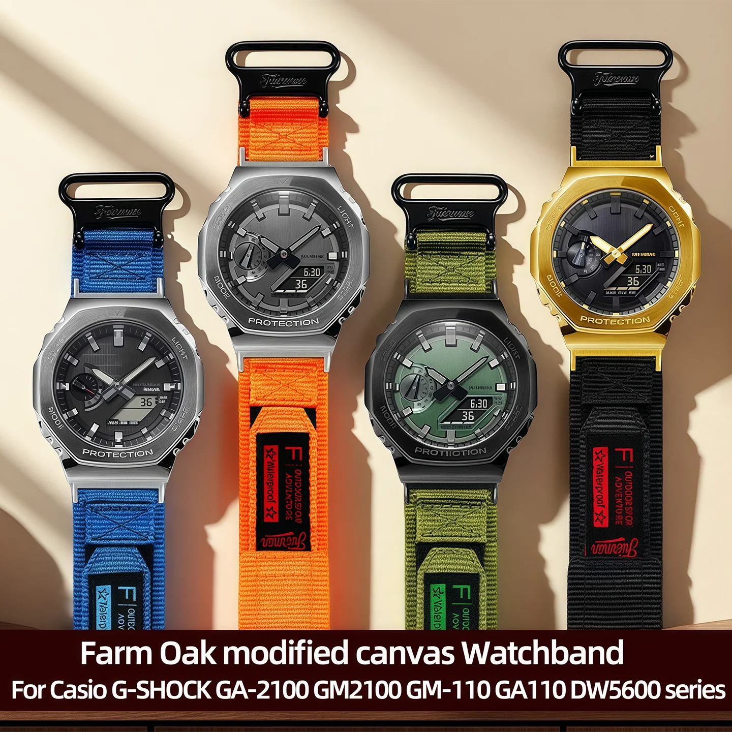 Фото GBM-2100 холст модифицированный ремешок для Casio Farm Oak gbm2100 металлический интерфейс GA-2100 GM-2100 Series спортивный нейлоновый ремешок для часов мужской №1