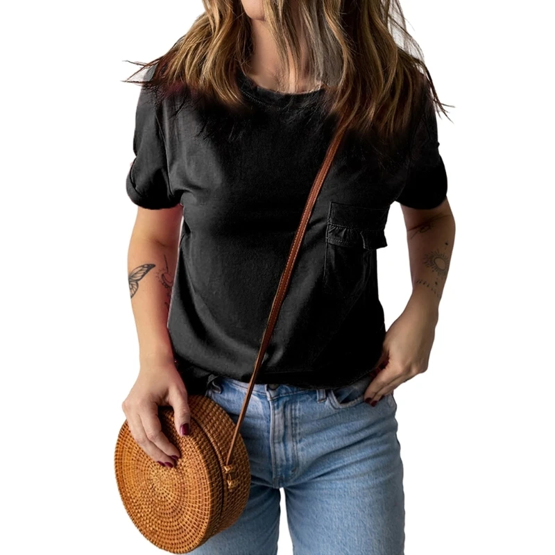 

Женская Свободная блузка с коротким рукавом и круглым вырезом