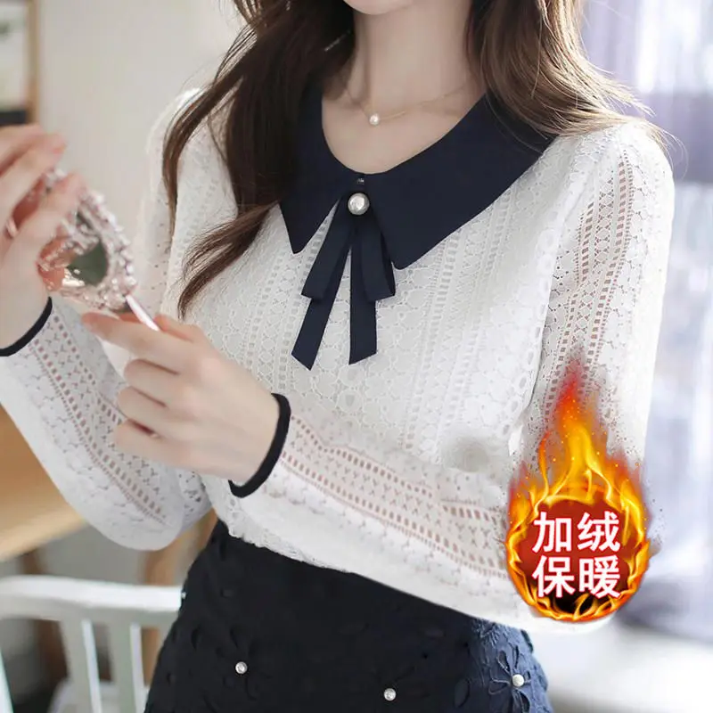 Женская блузка с кукольным воротником кружевная женская шифоновая рубашка