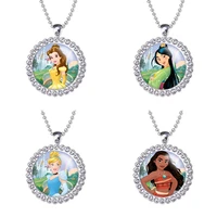 disney princess 25mm glass dome pendant necklace cabochon jewelry gifts p1390