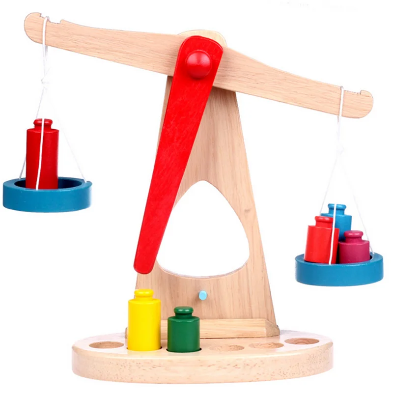 

Montessori Educational Toy Pretend Kitchen Measuring Fun Small Wooden New Balance Scale Toy With 6 Weights For Kids Baby Gifts