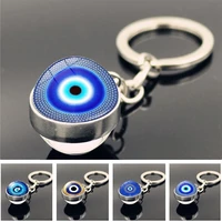 fashion blue crystal evil eye keychain men car key ring accessories women bag key clip double sided glass ball key chain jewelry