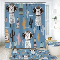 alpaca cat shower curtains creative cartoon series bathroom accessories waterproof thicken12 hooks bath curtain rugs and mat set