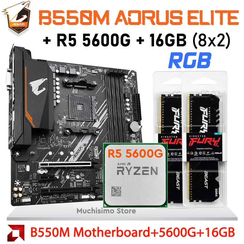 

Материнская плата Gigabyte B550M AORUS ELITE AM4 + AMD RYZEN 5 5600 ГБ + 16 Гб DDR4 3200 МГц Ram AMD B550, материнская плата Combo AM4 Ryzen Kit