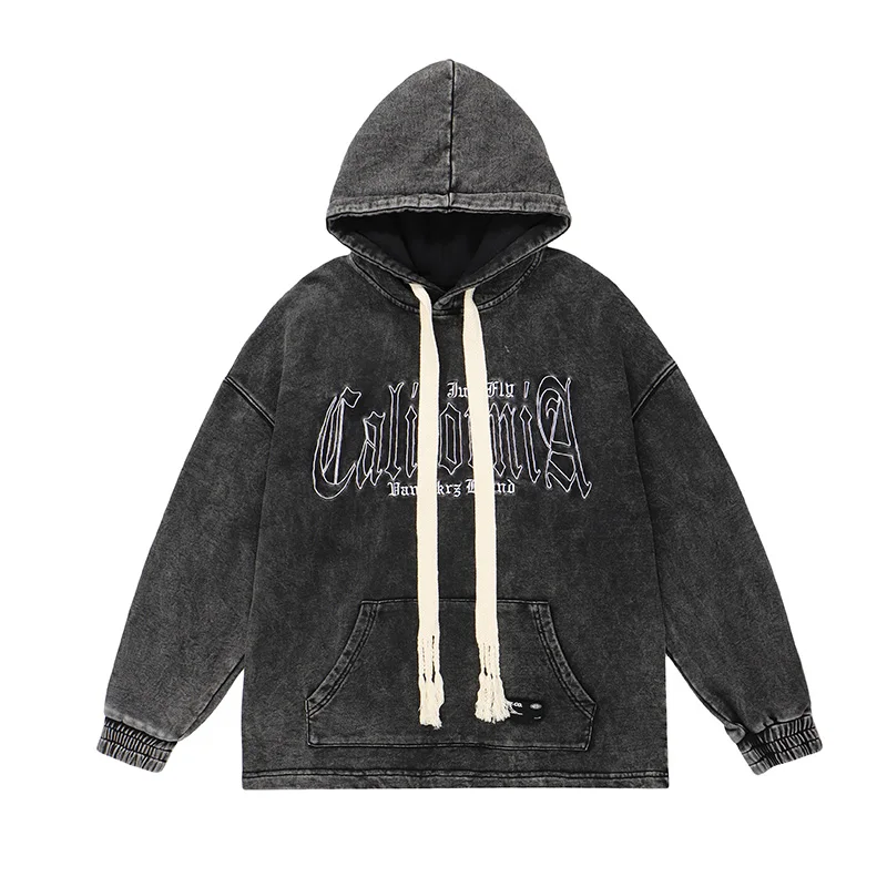 

Letter Embroidery Washed Retro Pullover Terry Hoodies for Men and Women Harajuku Hip Hop Oversized Casual Hooded Sweatshirts