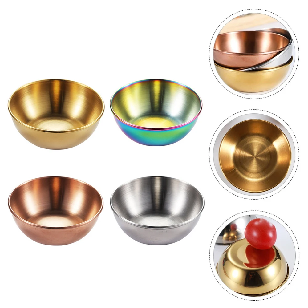 

2 Pcs Golden Sauce Dish Appetizer Serving Tray Stainless Steel Sauce Dishes Spice Plates Kitchen Supplies Plates Dish Plate