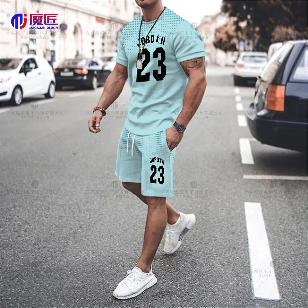 Men's Summer Mesh Hip-Hop Basketball T-Shirt 23 Printed Men's Suits Sportswear Streetwear Shorts + Tops 2-Piece Set