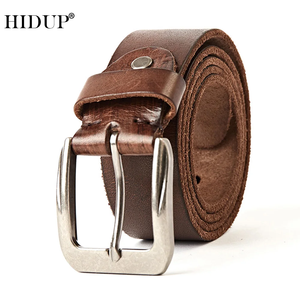 HIDUP Top Quality Solid Cowhide Pin Buckle Metal Belts Real Pure Cow Genuine Leather Fashion Belt 3.8cm Width New Design WJ530