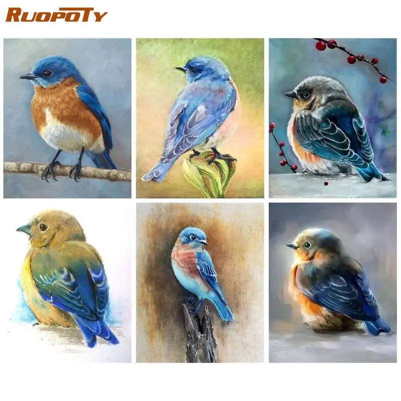 

RUOPOTY Classic Coloring By Number Diy Hand Painting Pictures By Numbers Animals sparrow Painting Numbers Wall Decor Artwork