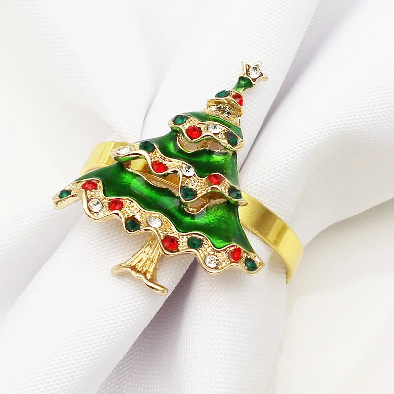 

6Pcs Metal Christmas Tree Napkin Rings Snoweman Flower Wreath Mouth Ring Wedding Banquet Hotel Xmas Table Decoration Supplies