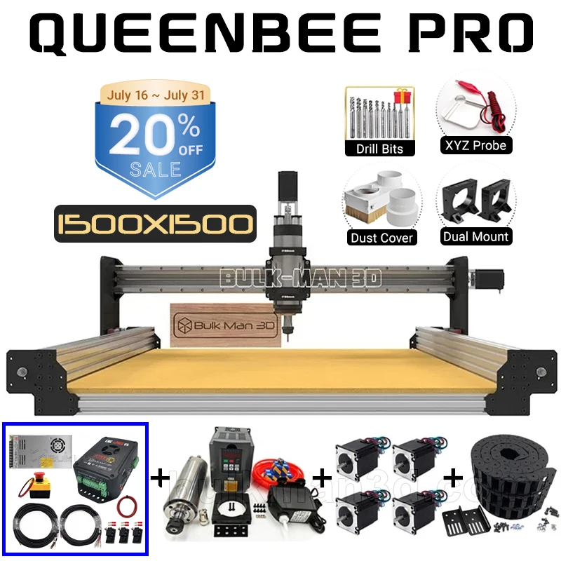 

20%OFF 1500x1500mm QueenBee PRO CNC Router Machine Full Kit with xPRO V5 GRBL Controller 4Axis Milling Engraver BulkMan 3D