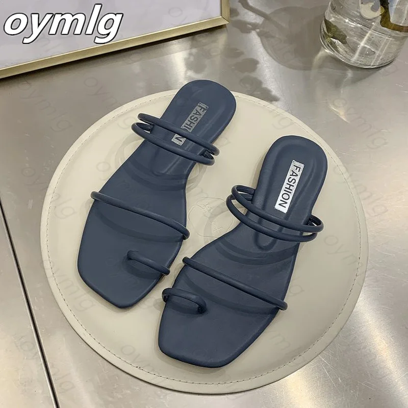 

2021 summer new Korean style flat toe square head strap two-wear flat sandals women's sandals slippers sandals for women