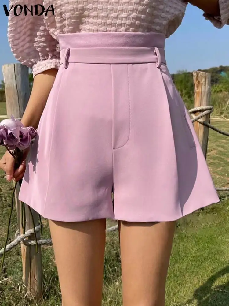 

Шорты VONDA Женские повседневные с завышенной талией, однотонные короткие пляжные на молнии, с карманами, в стиле оверсайз, лето 2022
