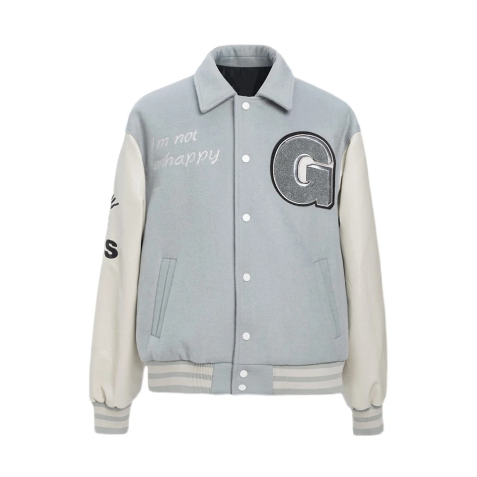 

NIGO Tweed Leather Sleeve Patchwork Baseball Jacket #nigo94919