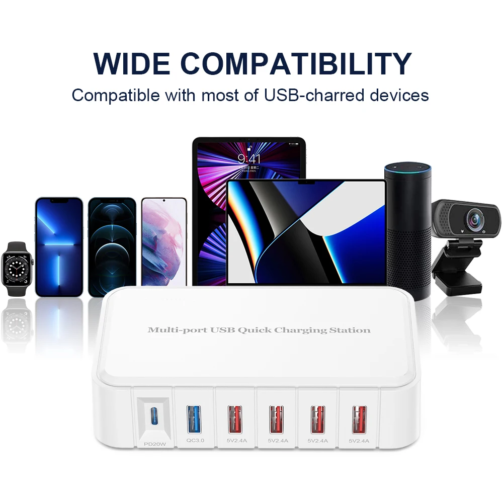 Зарядное устройство с 6 USB-портами PD20W QC3.0 |