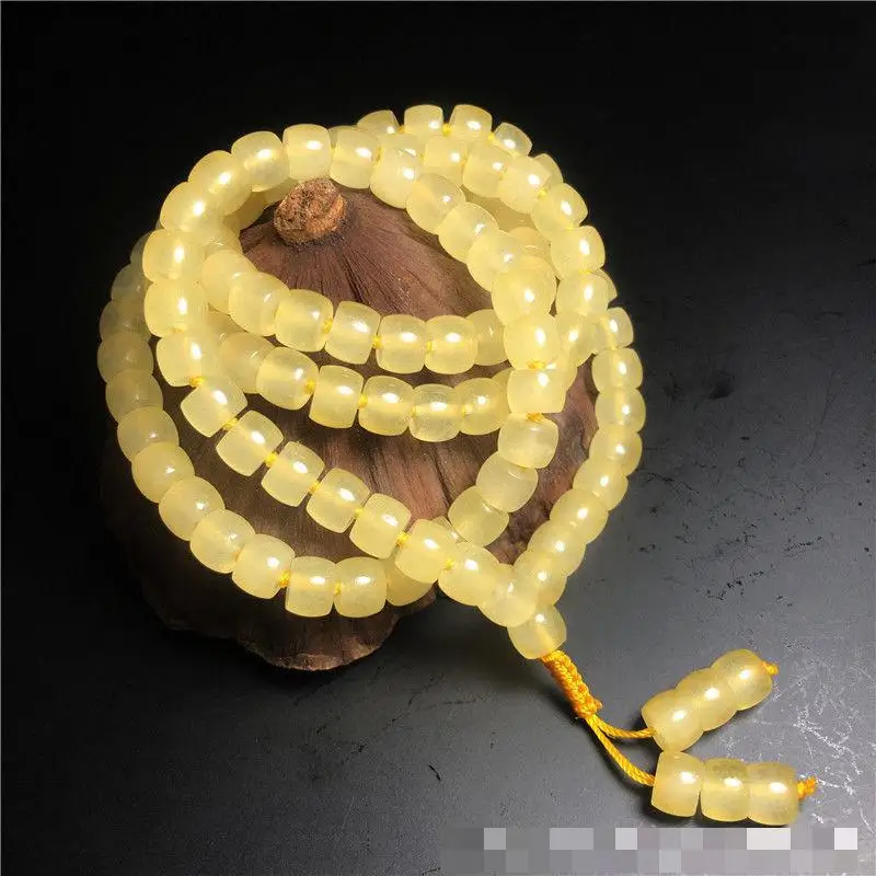 

Genuine Natural Jade 108 Bead Mala Bracelet Men Women Healing Jewelry Real Chinese Xinjiang Golden Silk Jades Beaded Bracelets