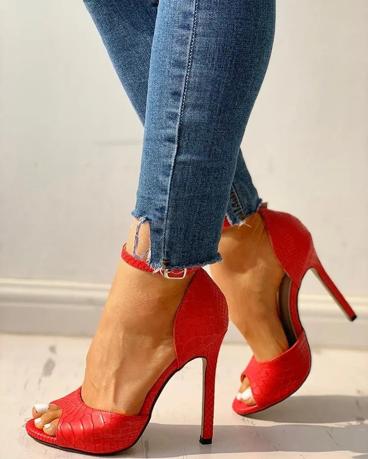 2023 Summer Women High Heel Sandals Solid Open-toe Stiletto Ankle Strap Temperament Female Shoes Sexy Red Black Sandalias Mujer