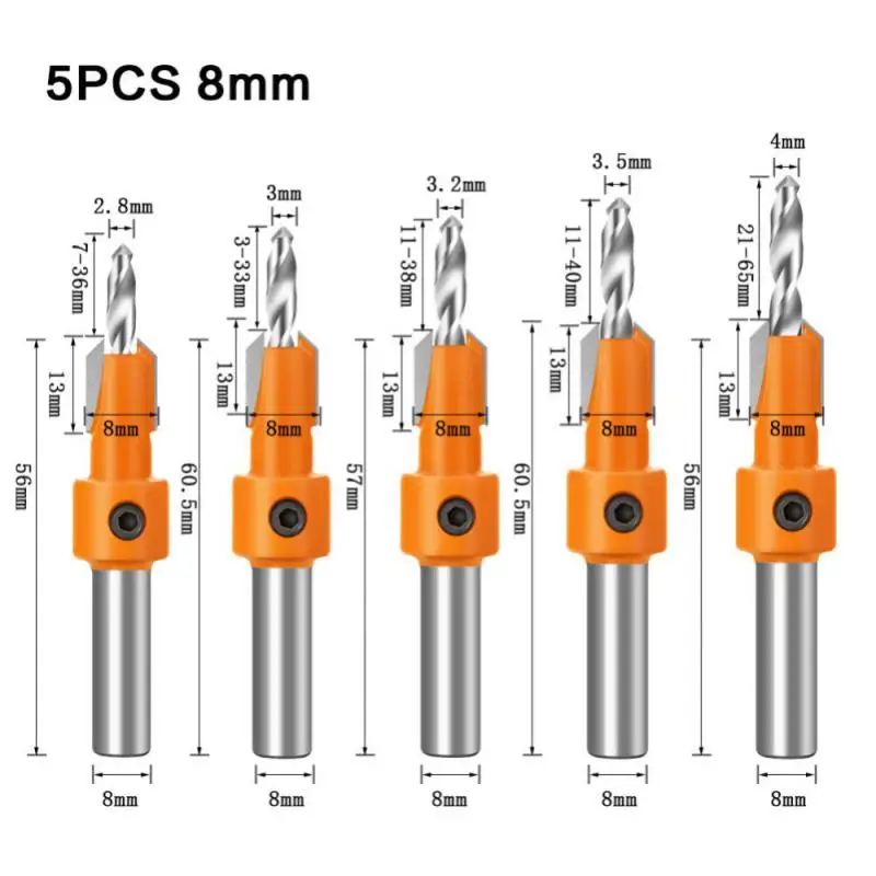 

1pc 8/10mm Shank Countersink Drills Bits countersunk head drilling Bit Woodworking drill Woodworking Countersink Router Bit