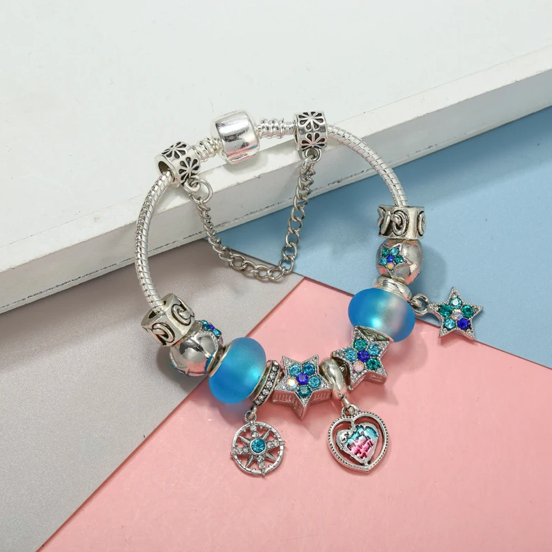 TOGORY Лидер продаж браслет с космической звездой и синими муранскими бусинами