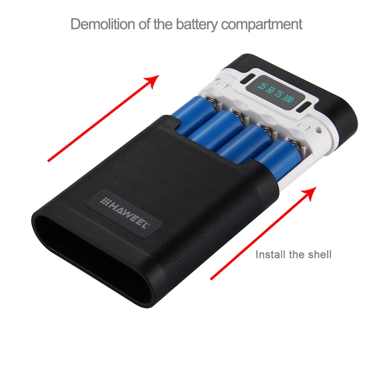 Фото Аккумулятор HAWEEL DIY 4X 18650 (не входит в комплект) Power Bank емкостью 10000 мАч с 2 USB-выходами и дисплеем для смартфонов-A №5