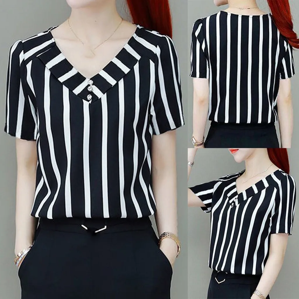 

Running Long Sleeve Shirt Women Top Floral V-Neck Sleeves Stripe Vintage Women Print Lady Fashion Blouse Lightweight White Tops