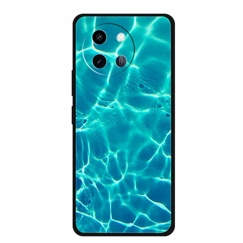 Мягкий модный чехол для Vivo Y200i черный силиконовый с деревянным узором задние