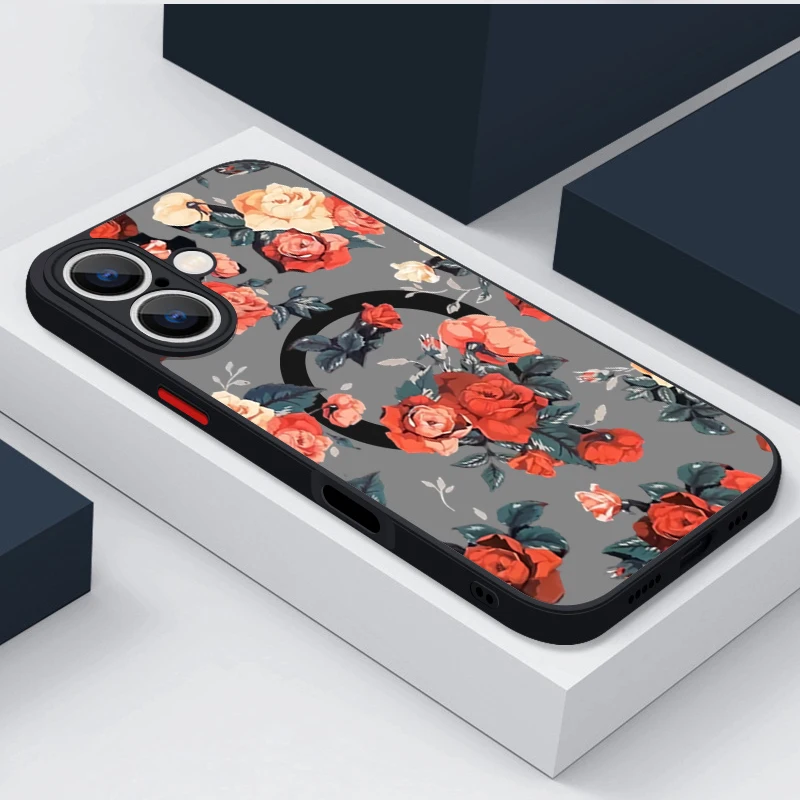 Магнитный чехол с цветком сакуры для iPhone 15 Pro Max 11 12 13 14 16 беспроводной зарядки Magsafe