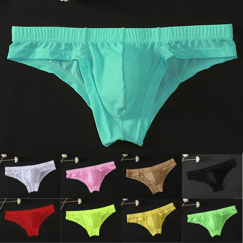 

Men's Sexy Transparent Low-Waisted Breathable Bulge Pouch Underpants Briefs Solid Color Seamless Breathable Trunks Underwear