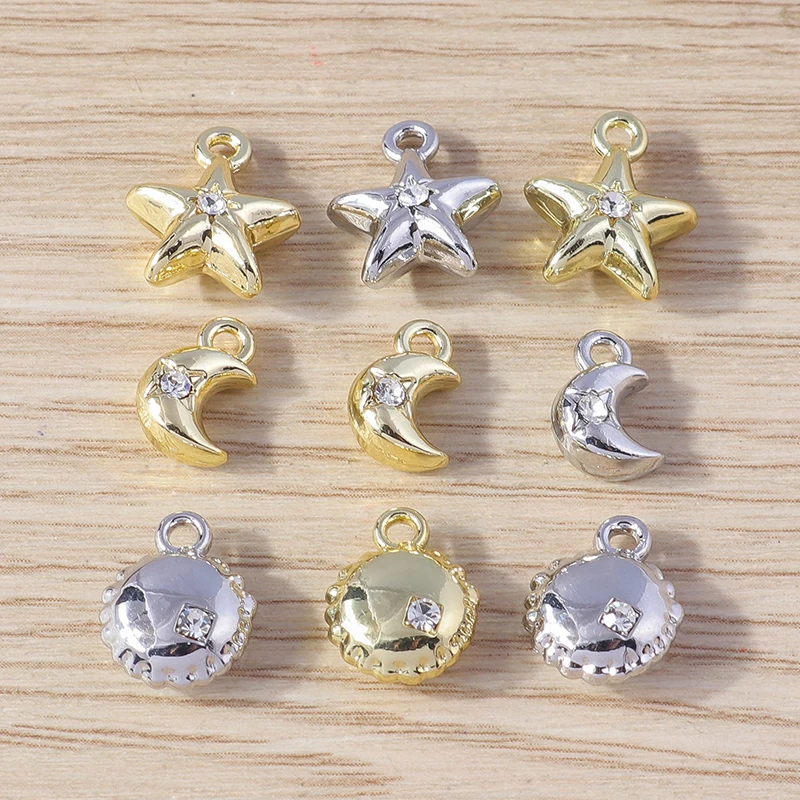

8pcs Cute Alloy Crystal Sun Moon Star Charms for Jewelry Making DIY Handmade Earrings Pendants Necklaces Bracelets Crafts Gifts