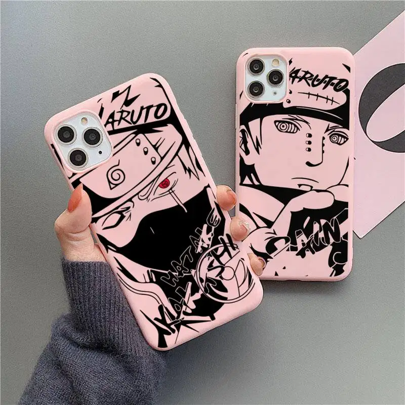 

Naruto Akatsuki Kakashi Uchiha Itachi Phone Case For iphone 13 12 11 Pro Max Mini XS 8 7 6 6S Plus X XR Matte Candy Pink cover
