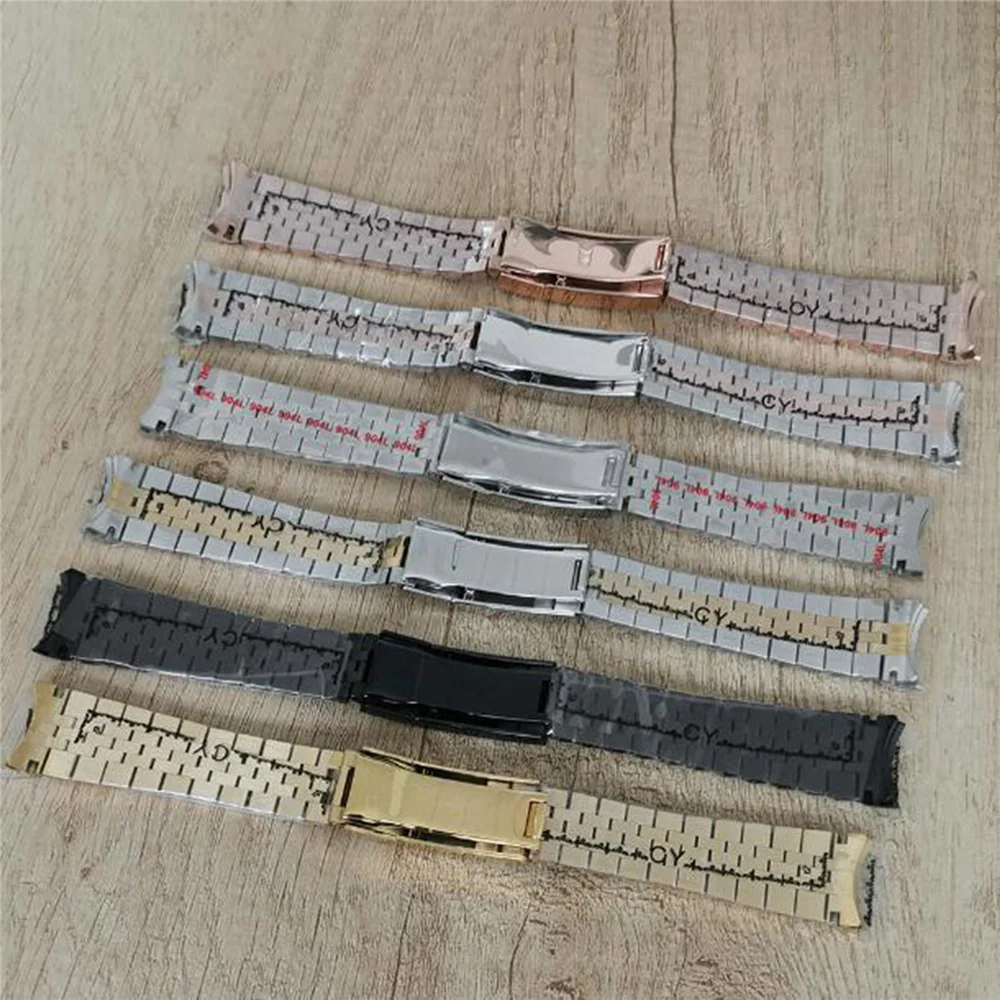Black/Steel/Rose/Gold 20MM Five Beads Stainless Steel Watch Strap Single Folding Buckle Watchbands for Our SUB 40MM Watch Case