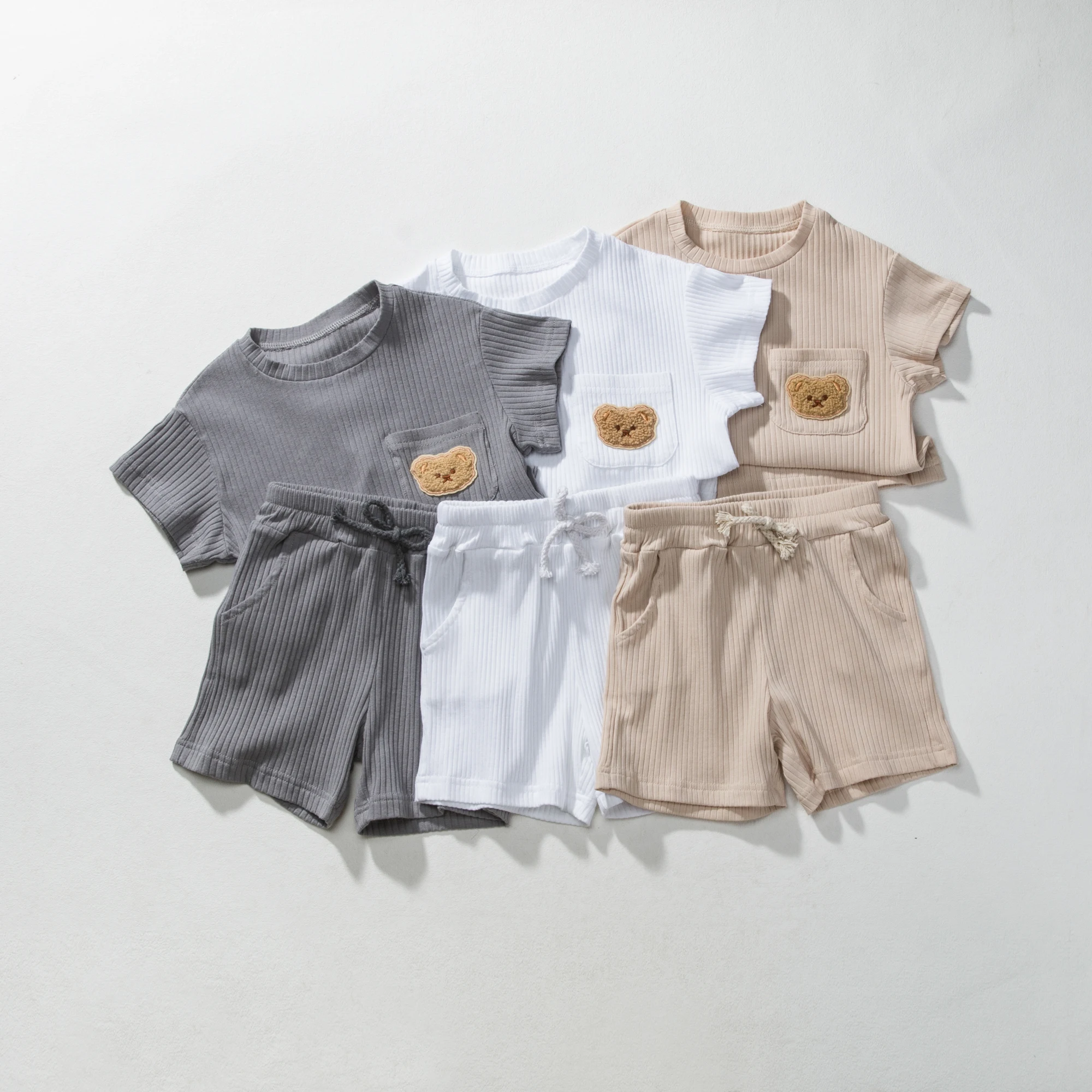 

Infant Toddler Baby Boys Girls T-shirt Shorts Outfits Babany bebe Kids Summer Casual Beach Bear Tops Short Pants Clothes 2pcs