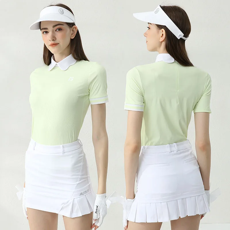 

Женская облегающая Спортивная футболка с коротким рукавом Golfist, рубашка для гольфа с оборками на воротнике, Женская юбка-карандаш для гольфа с высокой талией, комплекты с юбкой-брюками